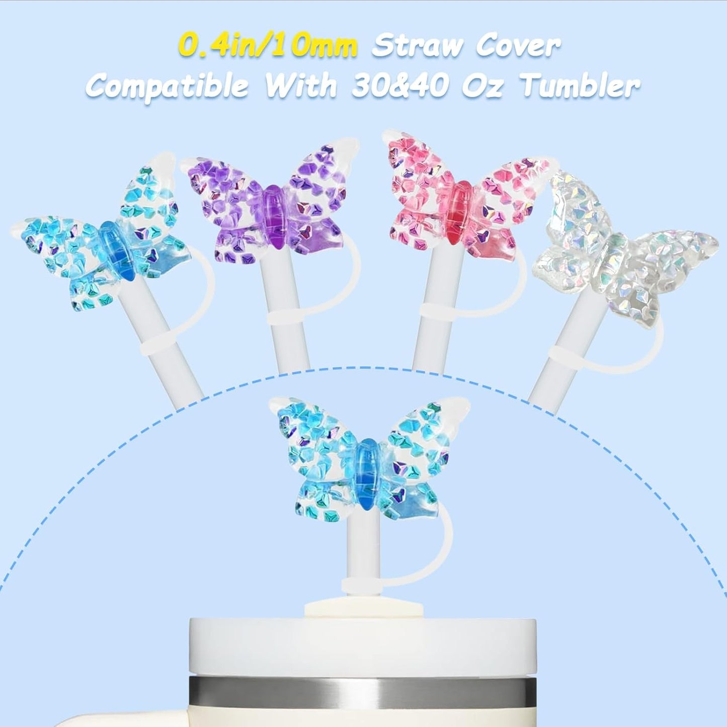 Skiennix Silicone Straw Covers - 4 Pcs Set for 30 & 40oz Stanley Cups | Fits 10mm Straws (Butterfly)