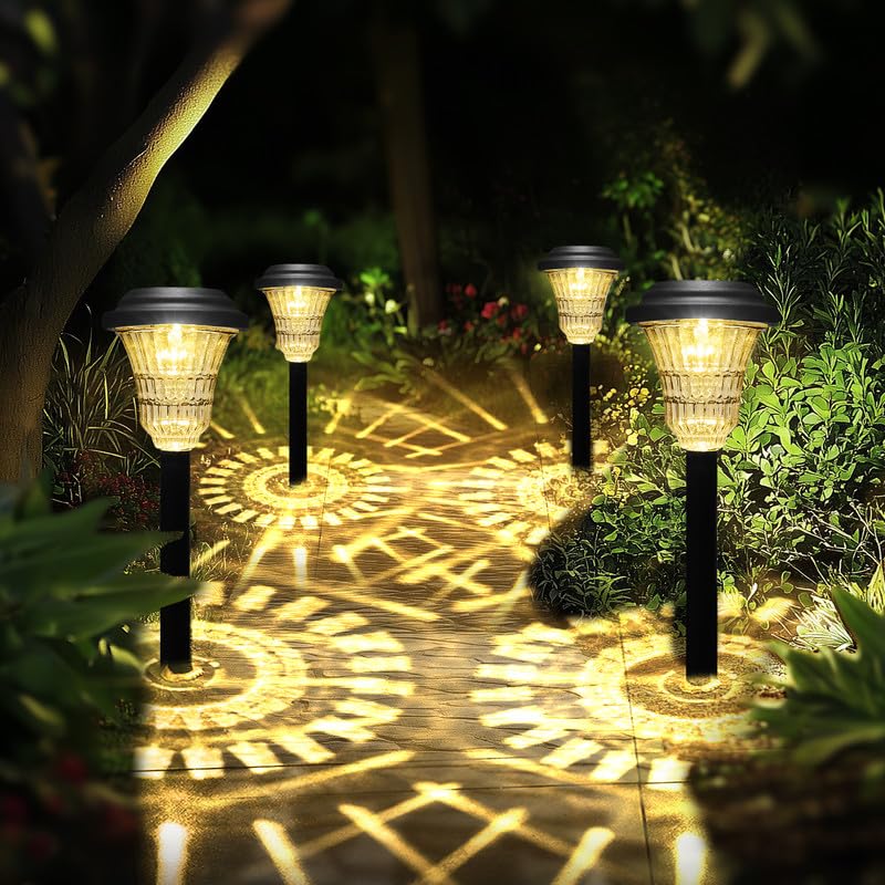 Rumiom Solar Pathway Lights Outdoor Waterproof, 4 Pack Solar Garden Lights with Auto On/Off, Bright Outdoor Garden Decor for Yard Patio Walkway Lawn Landscape, Warm White