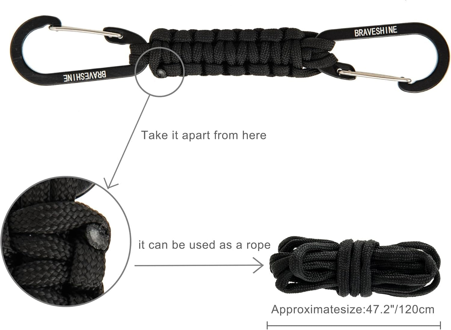 BRAVESHINE Carabiner Keychain Hook with Paracord Strap - 1 Orange 1 Blue D Ring Key Clips Para Cord Lanyard Hanger Stroller Hooks for Water Bottle, Belt Loop Keys, Backpacks, Boys, Girls, Men, Women
