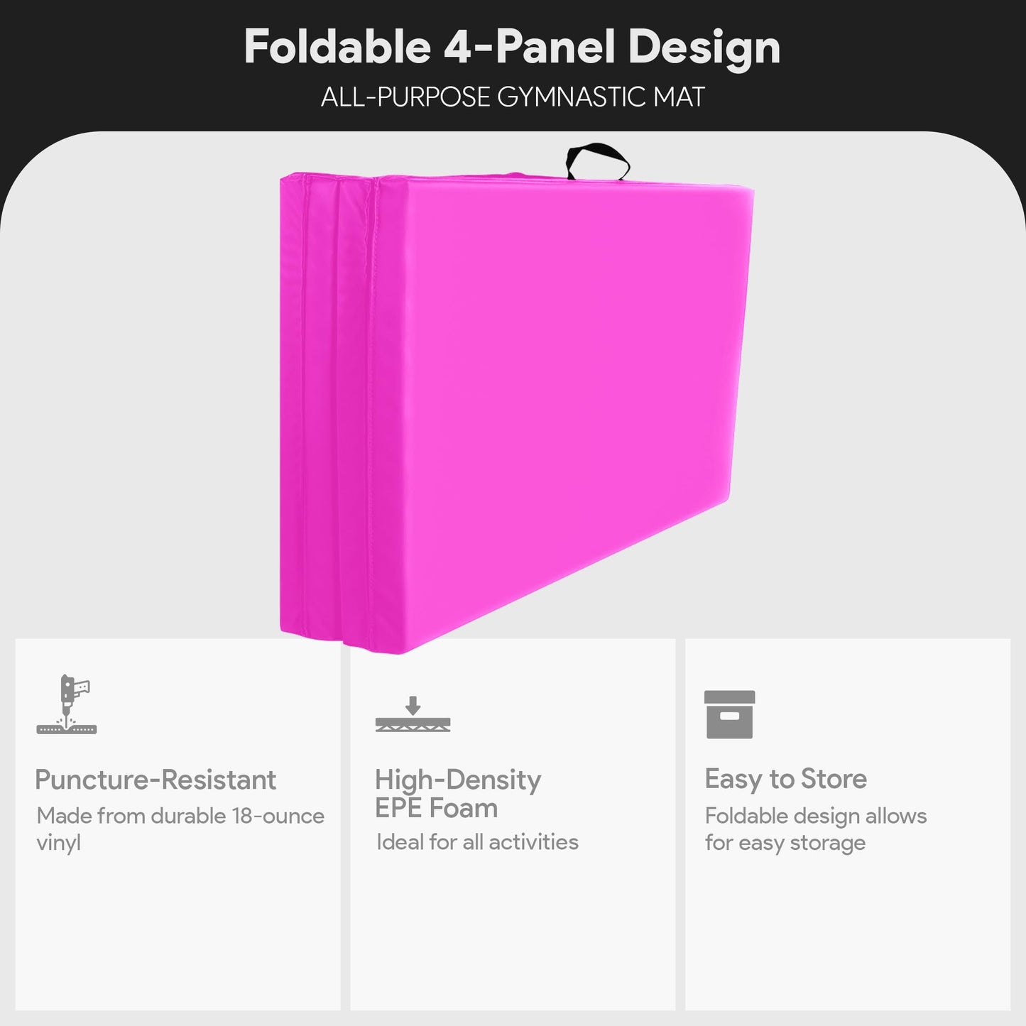 BalanceFrom All Purpose 4'x10'x2" Extra Thick High Density Anti Tear Gymnastics Gym Folding Exercise Aerobics Mats (Pink)
