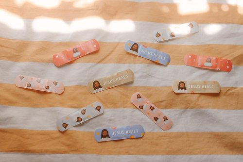 Be A Heart Original Jesus Heals Bandages, Kids Adhesive Bandages, Band-Aid for Kids (2 Bandage Tins)