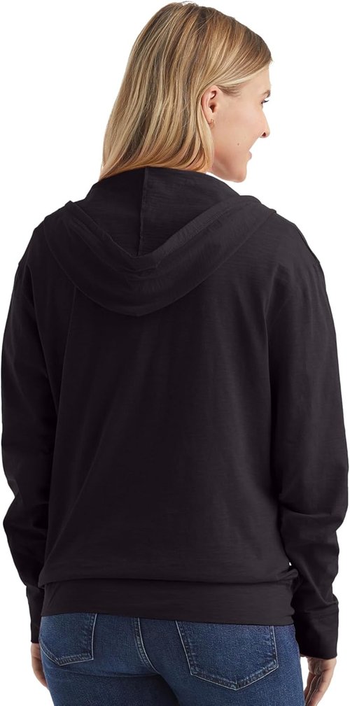 Hanes Women's Slub Knit Full-Zip Hoodie - Textured Cotton Zip-Up Sweatshirt for Comfort
