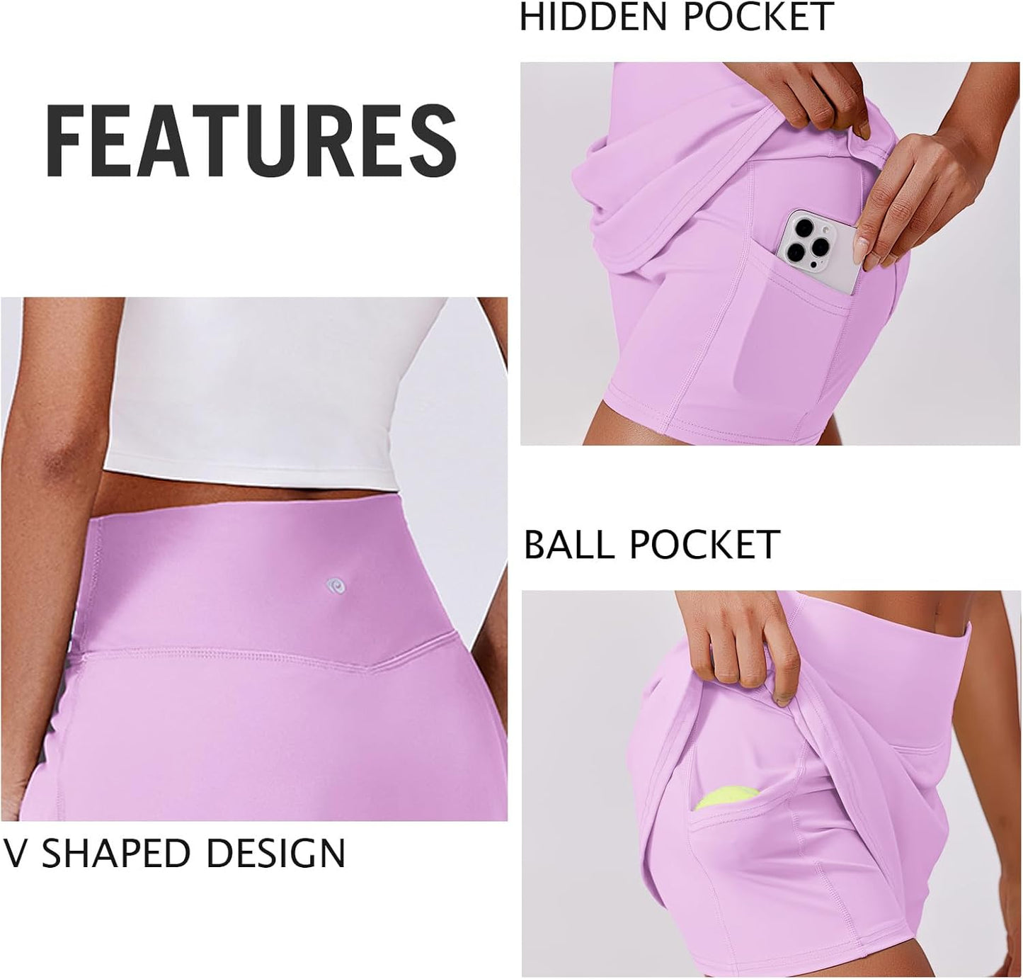 PINSPARK Women's Tennis Skirt - High Waisted Golf Skort with 2 Pockets | Stretchy Athletic Design for Workout, Pickleball, Running