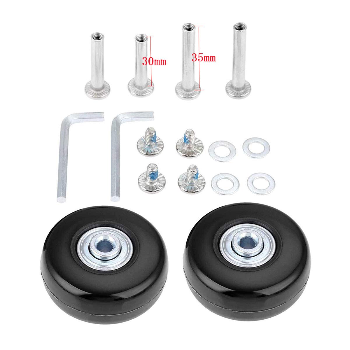 F-ber Luggage Suitcase Wheels Replacement Kit 64mm x 18mm with ABEC 608zz Inline Outdoor Skate Replacement, One Set of (2) Wheels (OD:64 W:18 ID:6 Axles:30 & 35mm)