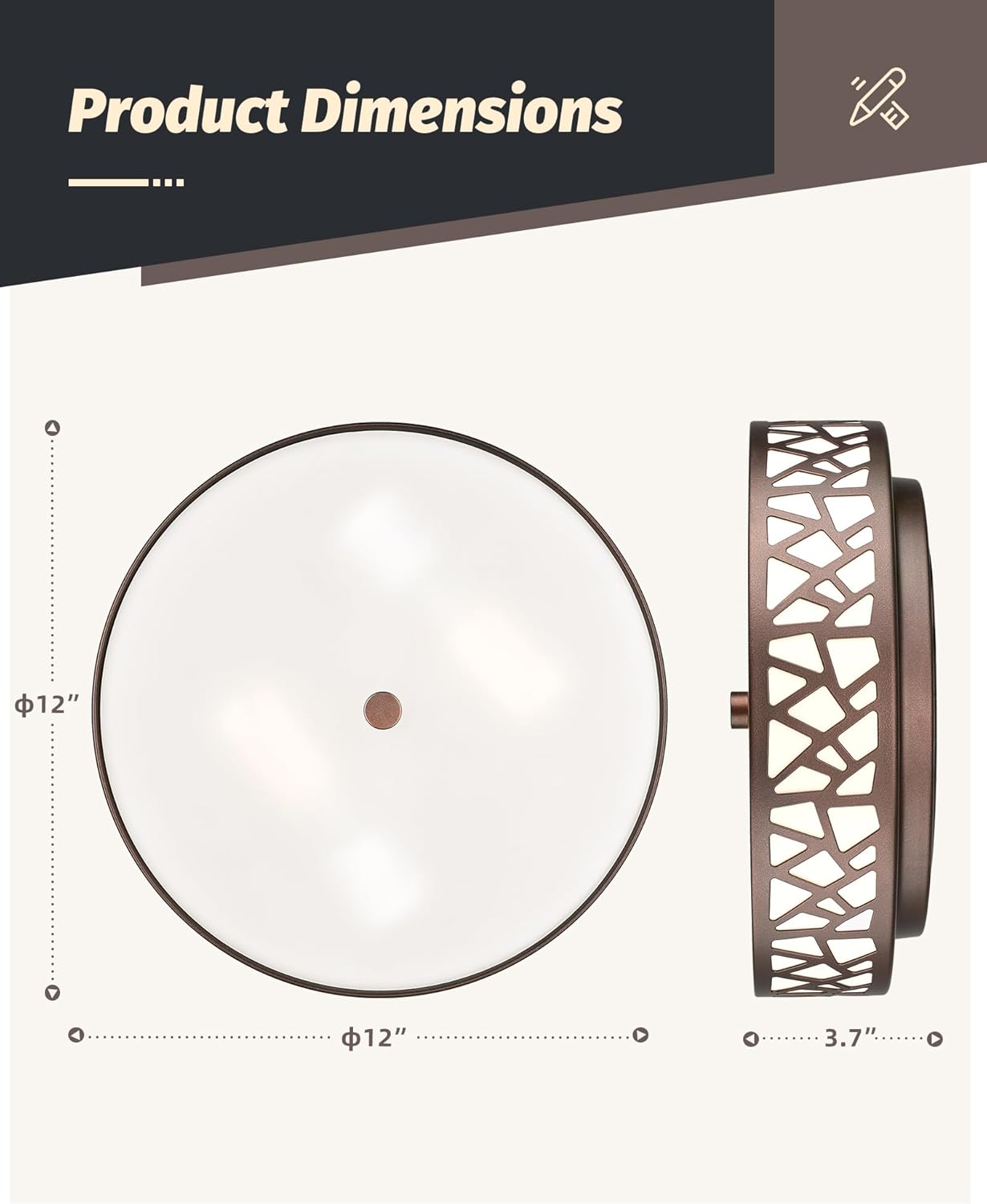 Flush Mount Ceiling Light Fixture 2-Pack - 12-Inch Oil Rubbed Bronze with Frosted Glass Shade for Bedroom, Hallway, Kitchen, Bathroom