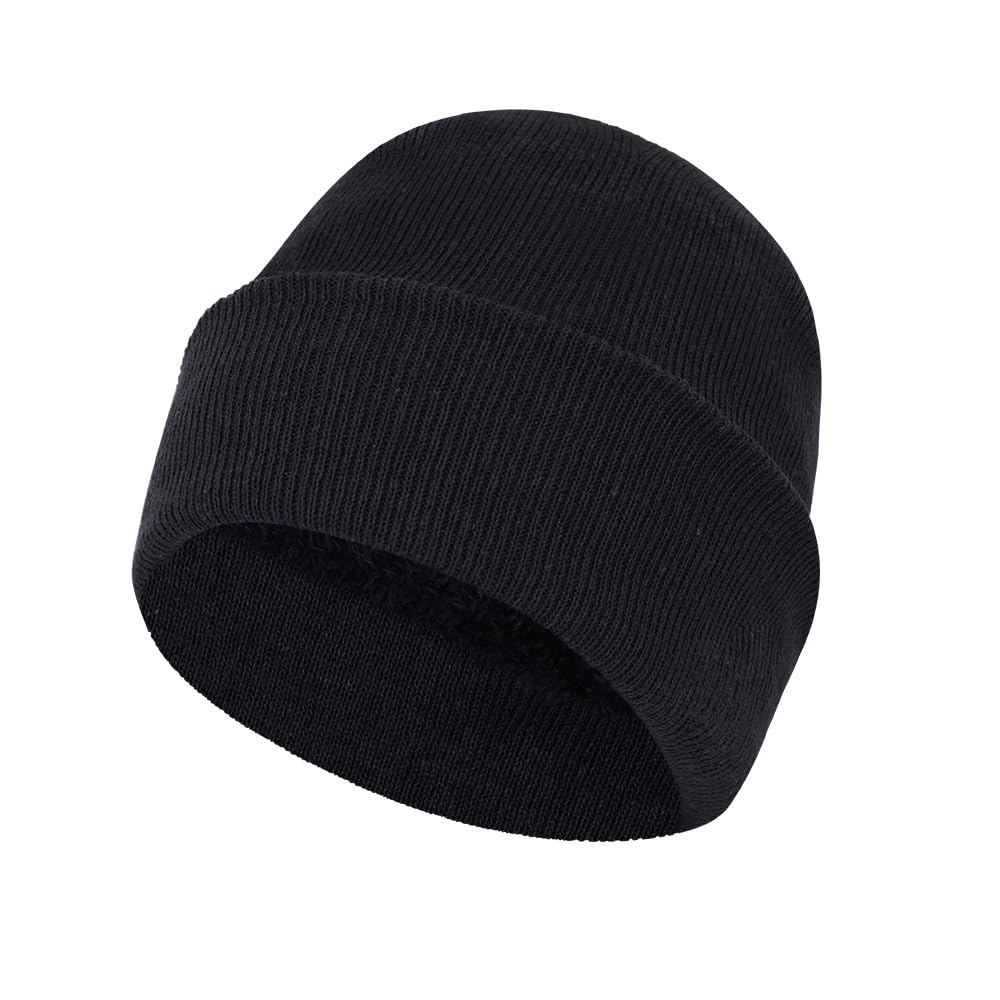 ZH 6 Pack Men's Winter Knit Beanies with Fleece Lining, Warm Stretchy Skull Caps for Cold Weather, Unisex Thermal Hats Black