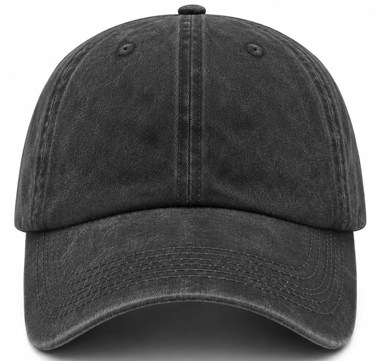 Wodeal XL Adjustable Washed Cotton Baseball Cap for Men Big Heads - Black