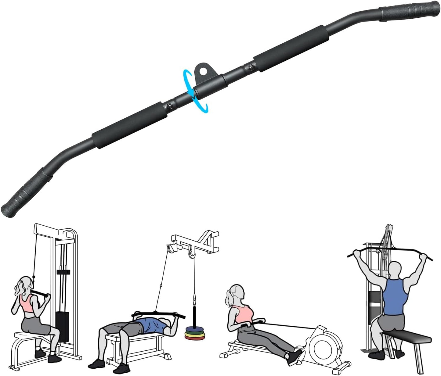 Rotating LAT Pull Down Bar by [Brand Name] - 39.4'' Pulley System Attachment for Cable Machines