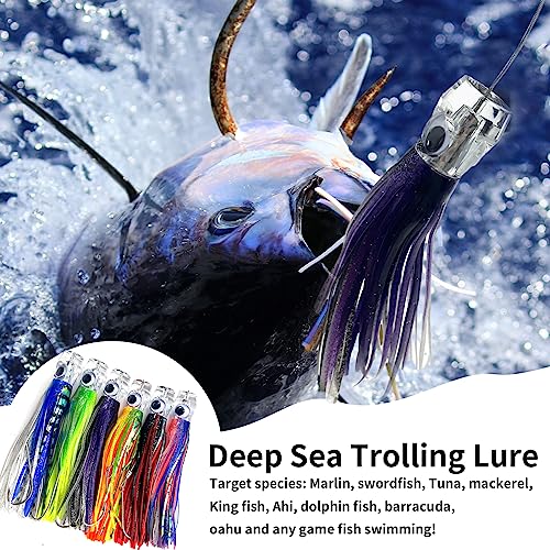 YOTO 9in 6pcs Trolling Lure Kit — Saltwater Deep Sea Skirted Lures for Tuna Marlin Wahoo