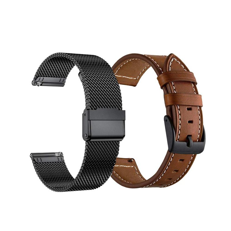 YEEJOK 22mm Bands Compatible for Fossil Men's Gen 6/5E 44mm/ Gen 5 LTE/Carlyle/Garrett/Women's Julianna/Gen 4 Explorist HR, Metal Woven Milanese Band & Leather Strap, Black+Brown