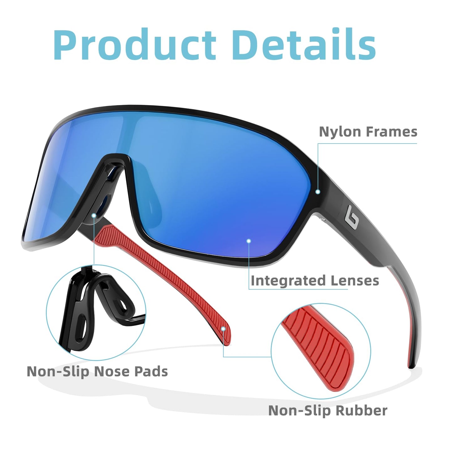 B.N.U.S Men's sports cycling sunglasses for women outdoor running fishing and boating (Polished Black/Brown Polarized, Plastic Lenses)