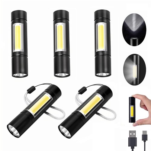 Darlur 5Pack Mini Small Pocket LED Flashlight，USB Rechargeable High Lumens Bright Powerful EDC Flash Lights，Aluminum Handheld Flashlight for Home, Emergency, Camping, Dog Walking, Bulk Gifts for Kids