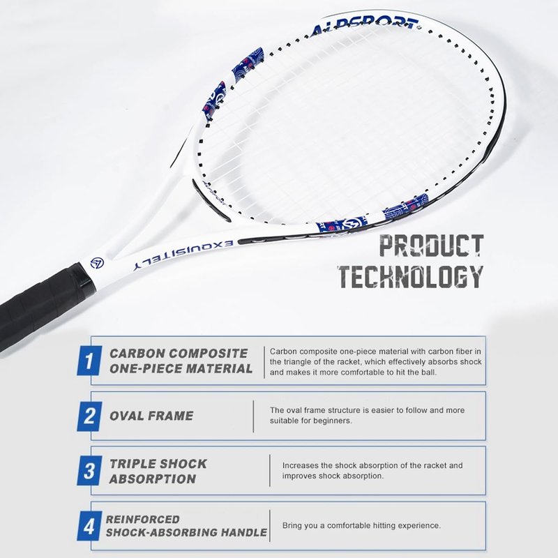 ALPSPORT ALP 27'' Powerful Head Heavy 4 3/8 in Grip Tennis Racket for Adults, Durable Pre-Strung Racquet with 1 Carrying Bag and 2 Tennis Balls, Outdoor Recreational Sport Raket for Beginner (Black)