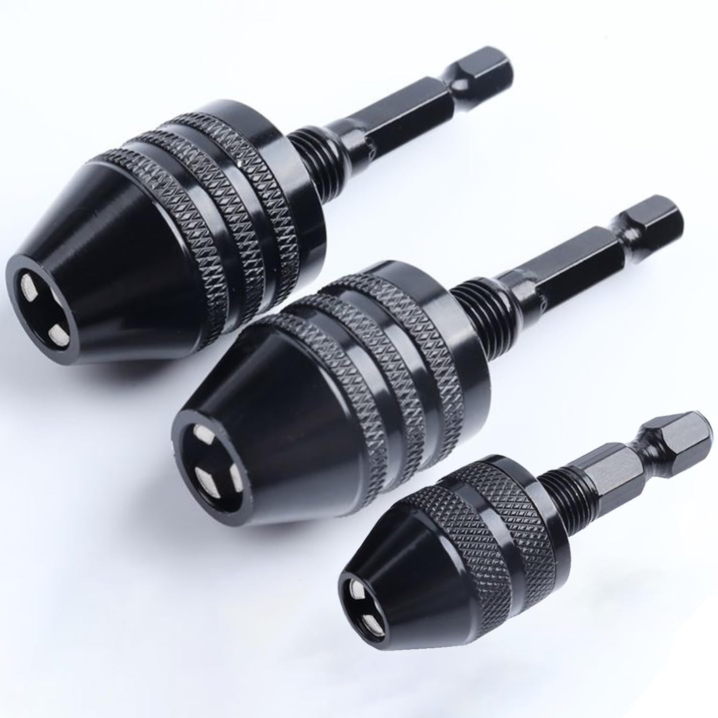 Resze Keyless Drill Chuck Adapter - 3Pcs Drill Chucks for Impact Driver, 1/4' Hex Shank Chuck Conversion Adapters