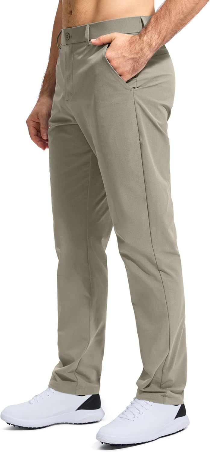 Pudolla Men's Golf Pants - Lightweight Quick-Dry Casual Slacks | Comfy Stretch Trousers with Pockets (30"/32"/34")