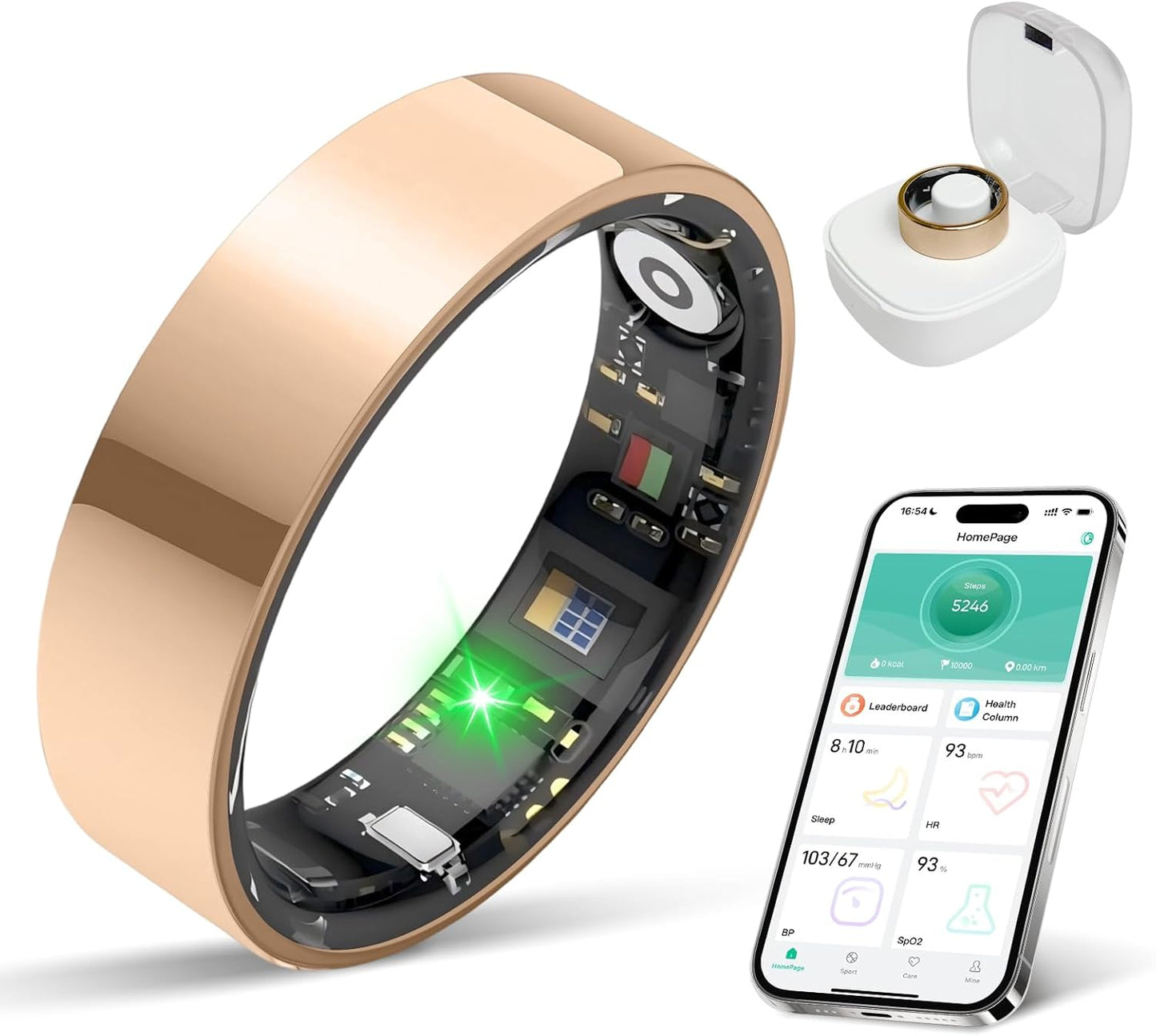 Skiennix Smart Ring Health Tracker - IP68 Water Resistant, Sleep & Exercise Monitor | Unisex (Rose Gold, Size 11)