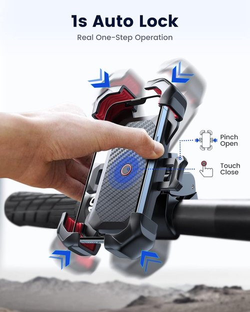 JOYROOM Motorcycle Phone Mount - 1s Auto Lock | 100mph Military Anti-Shake Bike Holder for All Phones