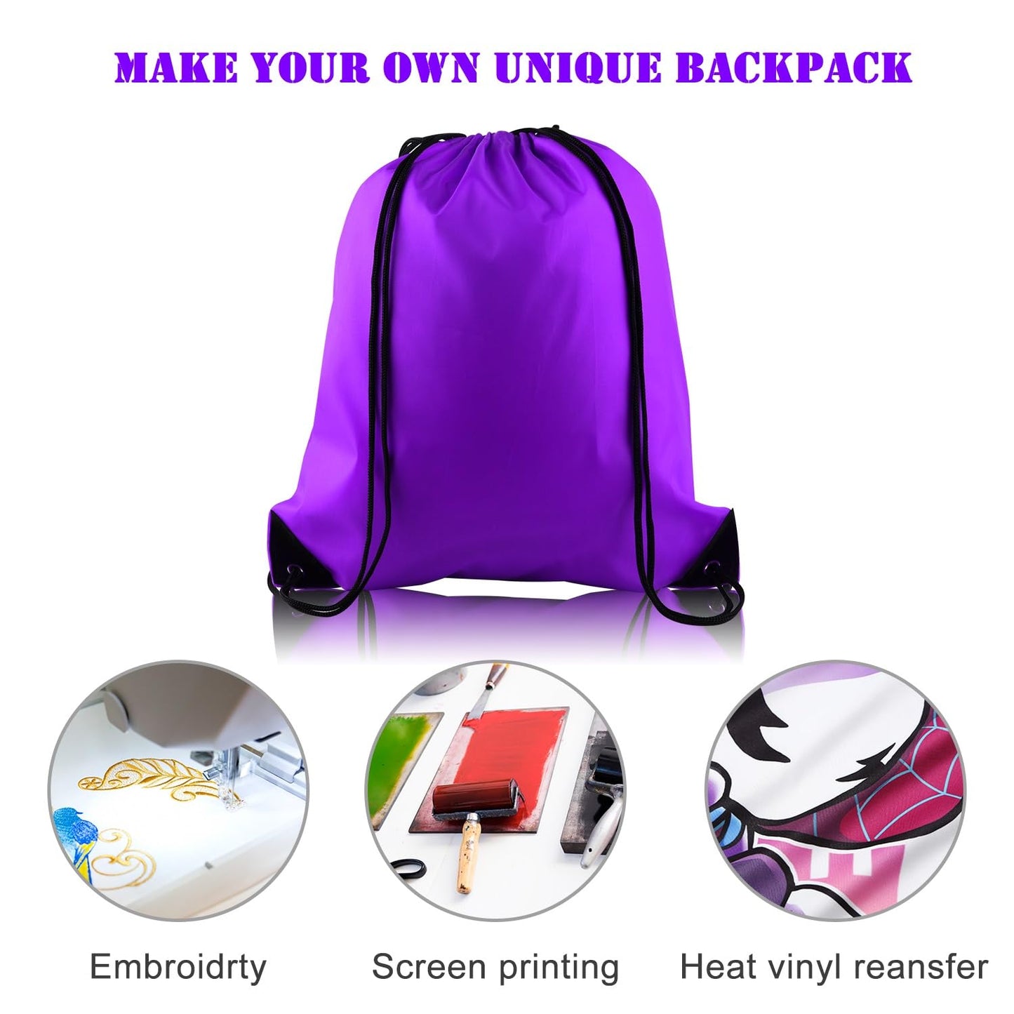 KUUQA 100Pcs Purple Drawstring Backpack Bag Bulk Drawstring Bags String Bags Storage Bags Gym Backpack for Sport Gym Traveling