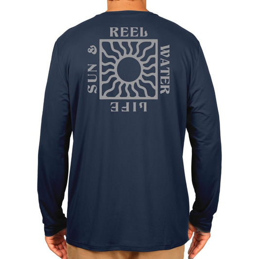 Reel Life Men's Jax Long Sleeve Shirt | UPF 50+ Sun Protection | Lightweight, Quick Dry, Breathable Top| Dark Blue, Large