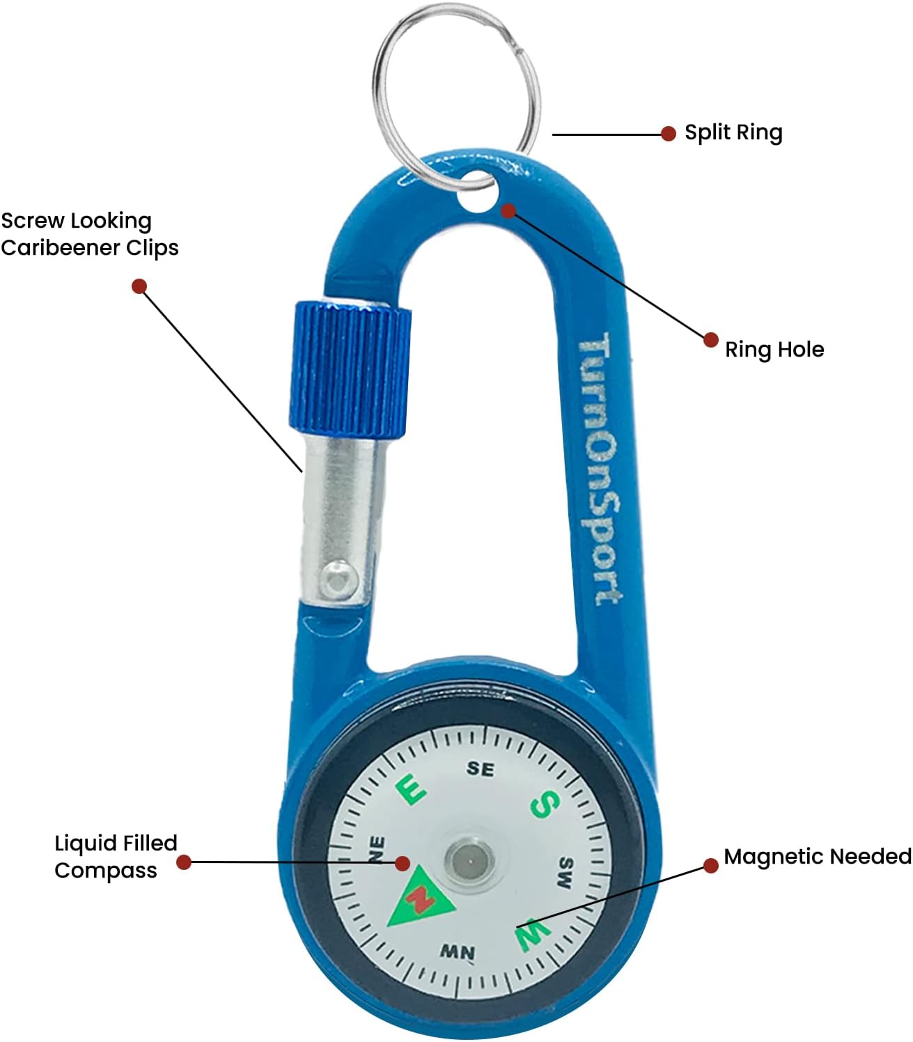 Skiennix Compact Compass Keychain - 2 Pack Magnetic Carabiner Clip for Hiking | Twist Lock Design for Kids
