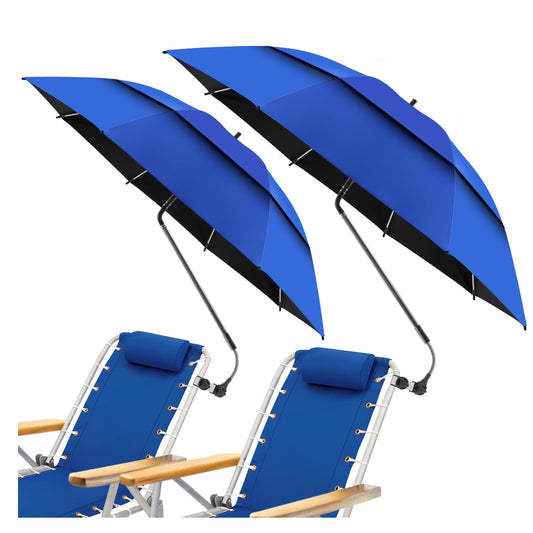 NBtoUS 2 Pack 48.6" Double Canopy Beach Umbrella with Clamp, UPF50+ Beach Chair Umbrella with clip, 360°Adjustable Portable Outdoor Wheelchair, Patio, Golf Carts,Camping(Not Include Chair)