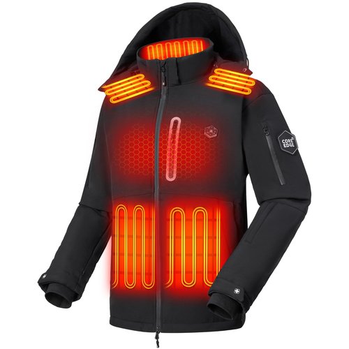 COREEDGE Men's Heated Jacket with Battery Pack, Windproof Waterproof Electric Coat | 3 Heat Settings | for Outdoor, Work, Camping (US, Alpha, Large, Regular, Regular, Black)