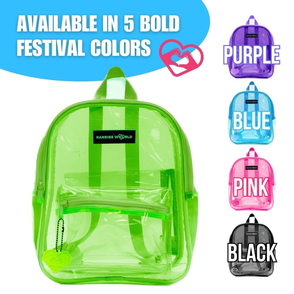 Kandies World Premium Clear Festival Backpack – Stylish Transparent Bag – Stadium Approved – Lightweight & Durable – 12”x10.5” (Green)