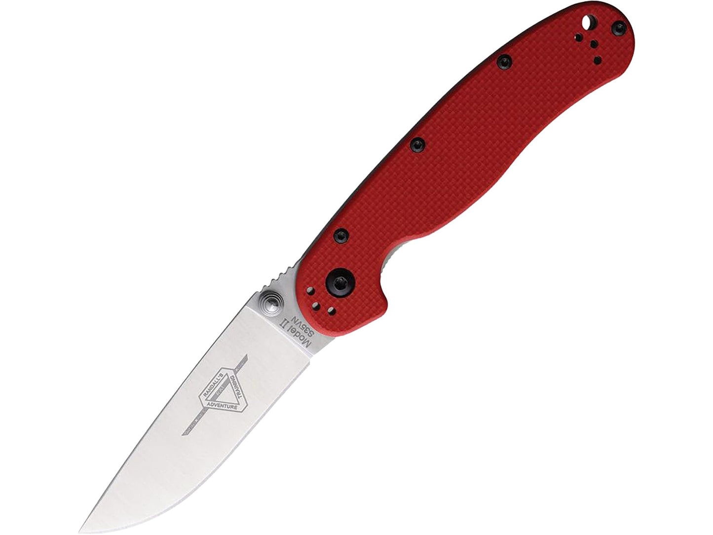 Ontario Knife Company Rat II, Satin S35VN Stainless Steel Drop-Point Blade Folding Pocket Knife, Red G-10 Handle Liner Lock Knife, Everyday Carry Knife – ON8064