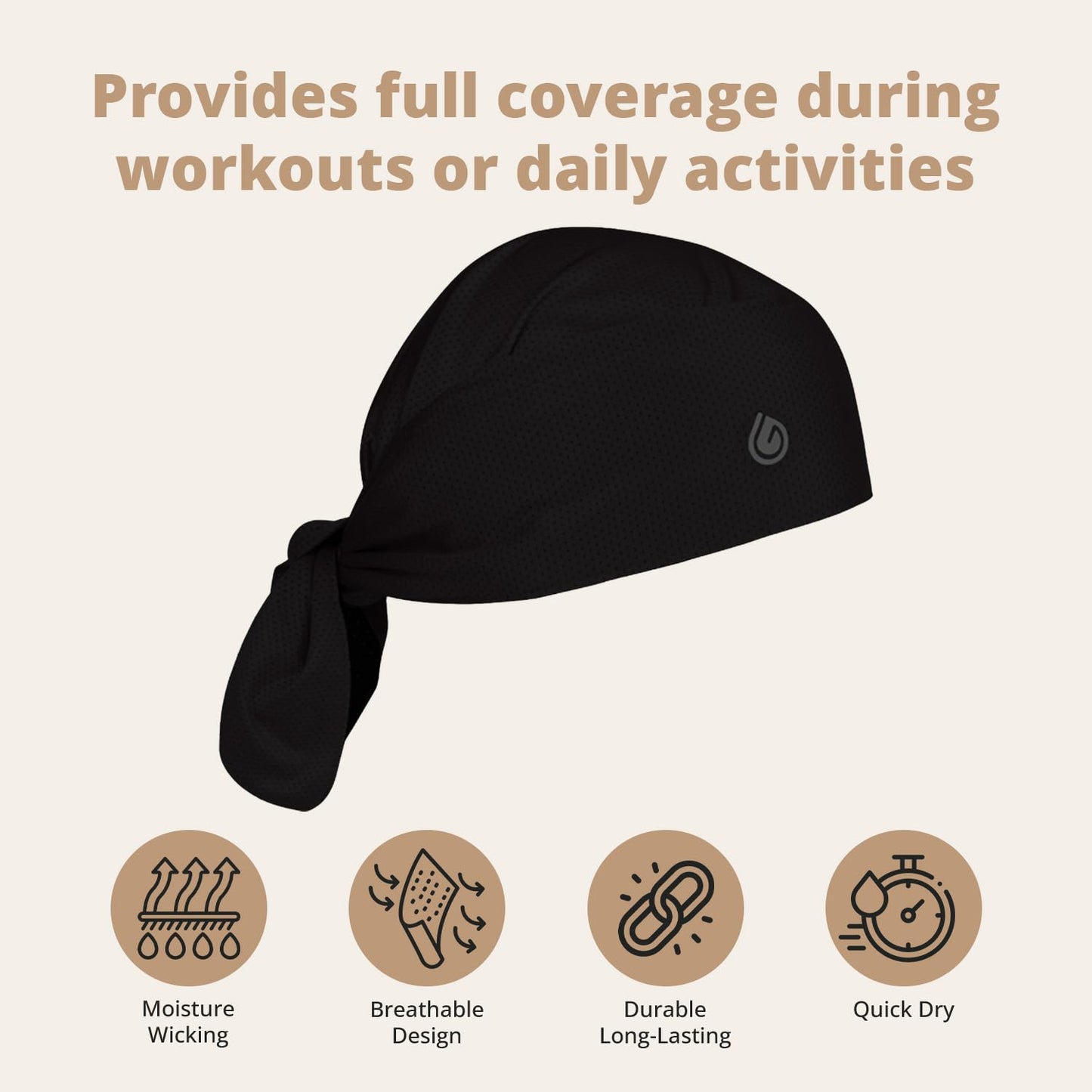 Gymwrap Full Triangle 2.0 - Moisture Wicking Headwrap, Tri-Layer EvapoCOOL Ventilation Technology, Adjustable Tie Head Sweat Stopper Cooling Bandana, Workout Hair Wrap for Sports and Gym - Black
