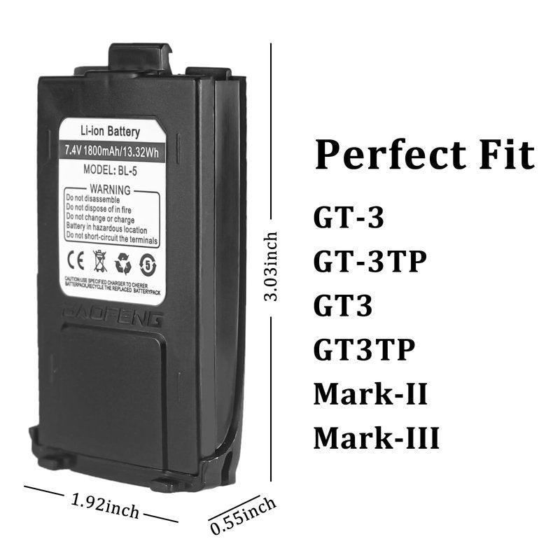 BAOFENG GT-3TP Battery 7.4V 1800mAh Li-ion Battery for Radio GT-3 Walkie Talkie Replacement