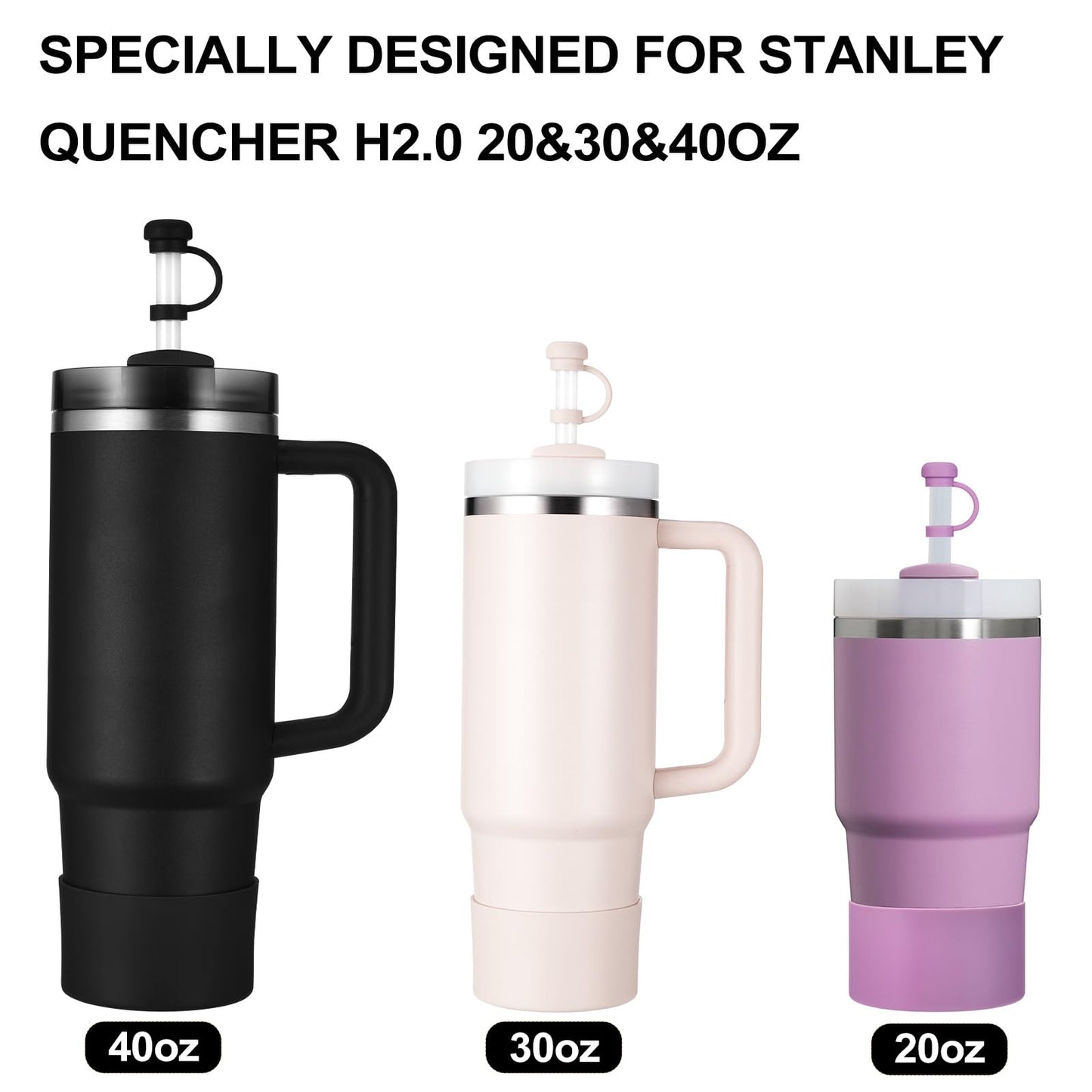 HYZ 8pcs Stanley Cup Accessories, Spill Proof Stopper & Boot Set, Black