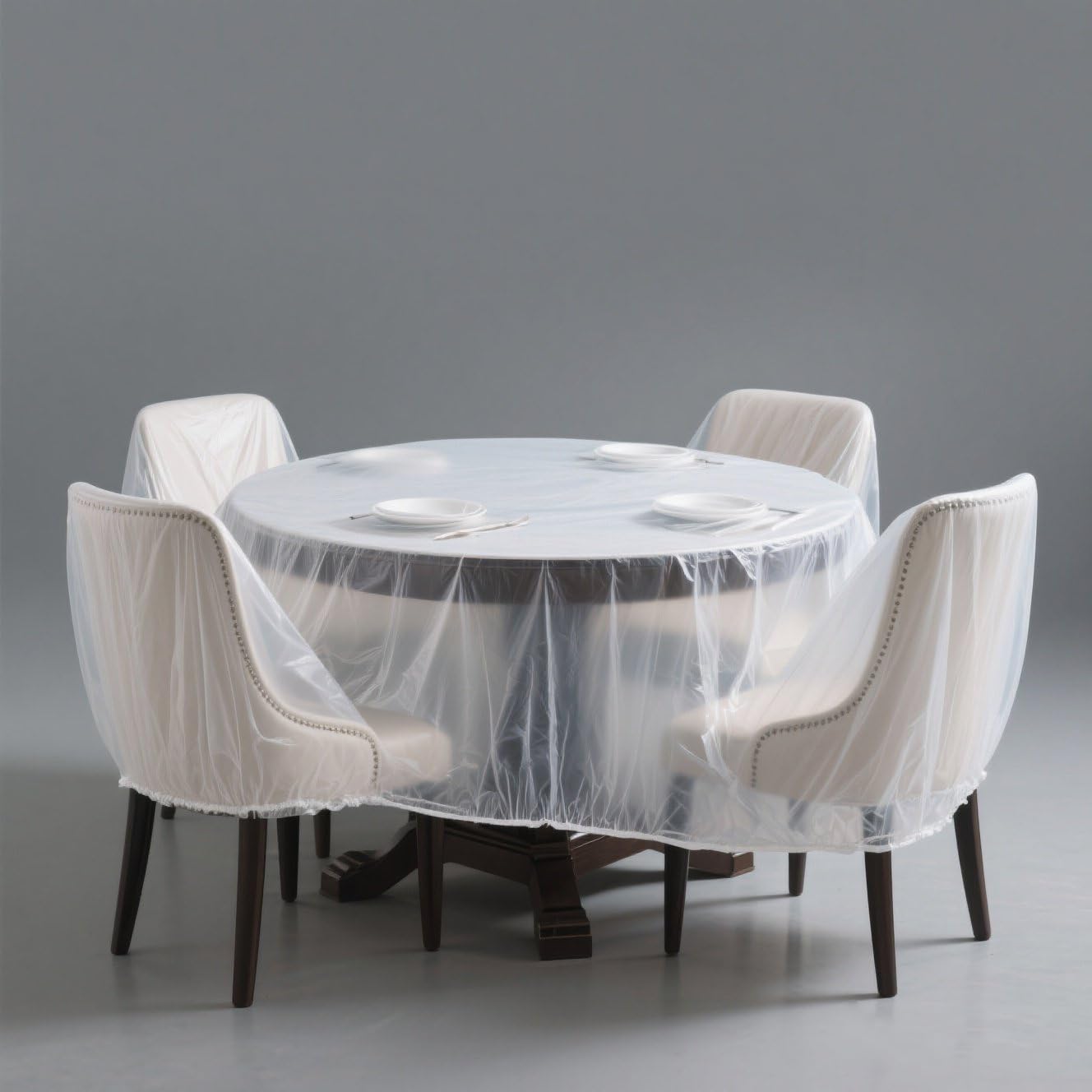 5 Pcs Disposable Furniture Dust Covers with Elastic, Plastic Dust Cover for Sofa Chair Dining Table TV Stand, Extra Large Clear Couch Bed Protector Covers for Moving and Storage, 3 Sizes (1XL 2L 2M)