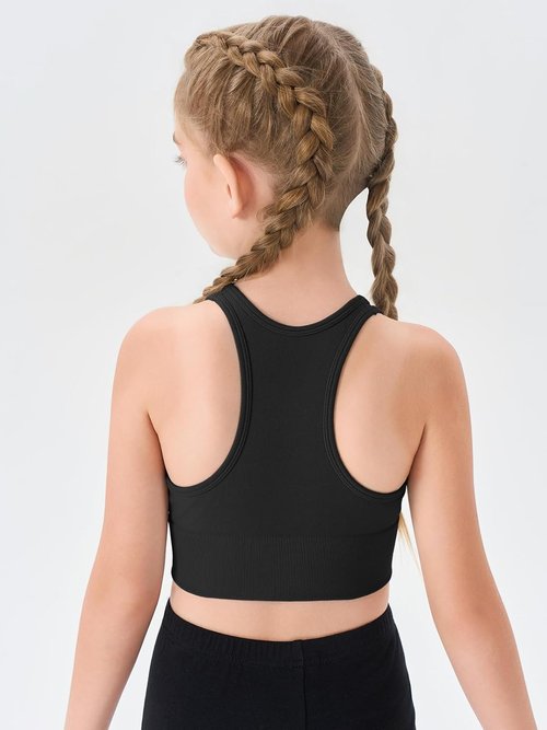Haloumoning Girls Athletic Sports Bra - Racerback Crop Top for Dance & Yoga | Ages 7-14