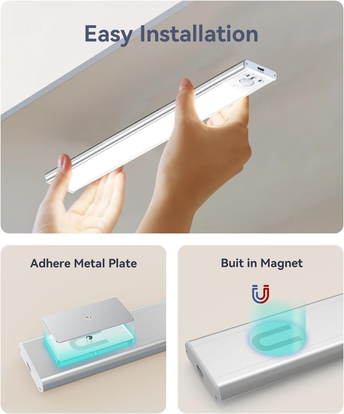 Under Cabinet Lighting, 3200mAh Rechargeable Motion Sensor Light Indoor, LED Battery Operated Cabinet Lights, Dimmable Closet Light, Wireless Under Counter Lights for Kitchen (2pack)
