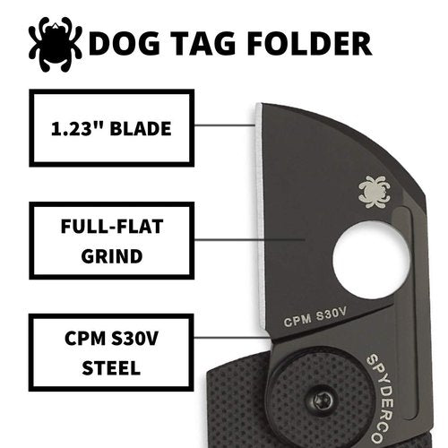 Spyderco Dog Tag Non-Locking Knife with 1.23" CPM S30V Steel Blade and Durable Black Carbon Fiber Handle - PlainEdge - C188CFBBKP