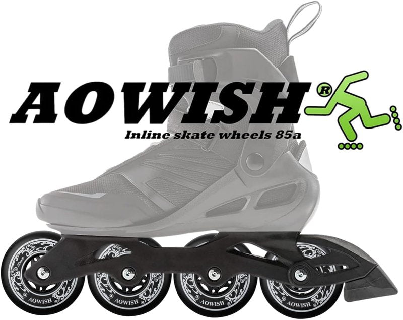 AOWISH 8-Pack Inline Skate Replacement Wheels 85A Outdoor Asphalt Formula Roller Blades Wheels Indoor Roller Blades Wheels with Bearings ABEC-9 & Floating Spacers (Black, 76mm)