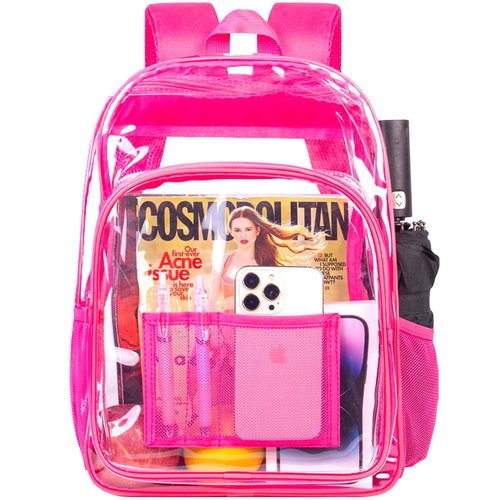 gxtvo Clear Backpack, Heavy Duty Transparent Bookbag, See Through Backpacks for Women Men - Rose