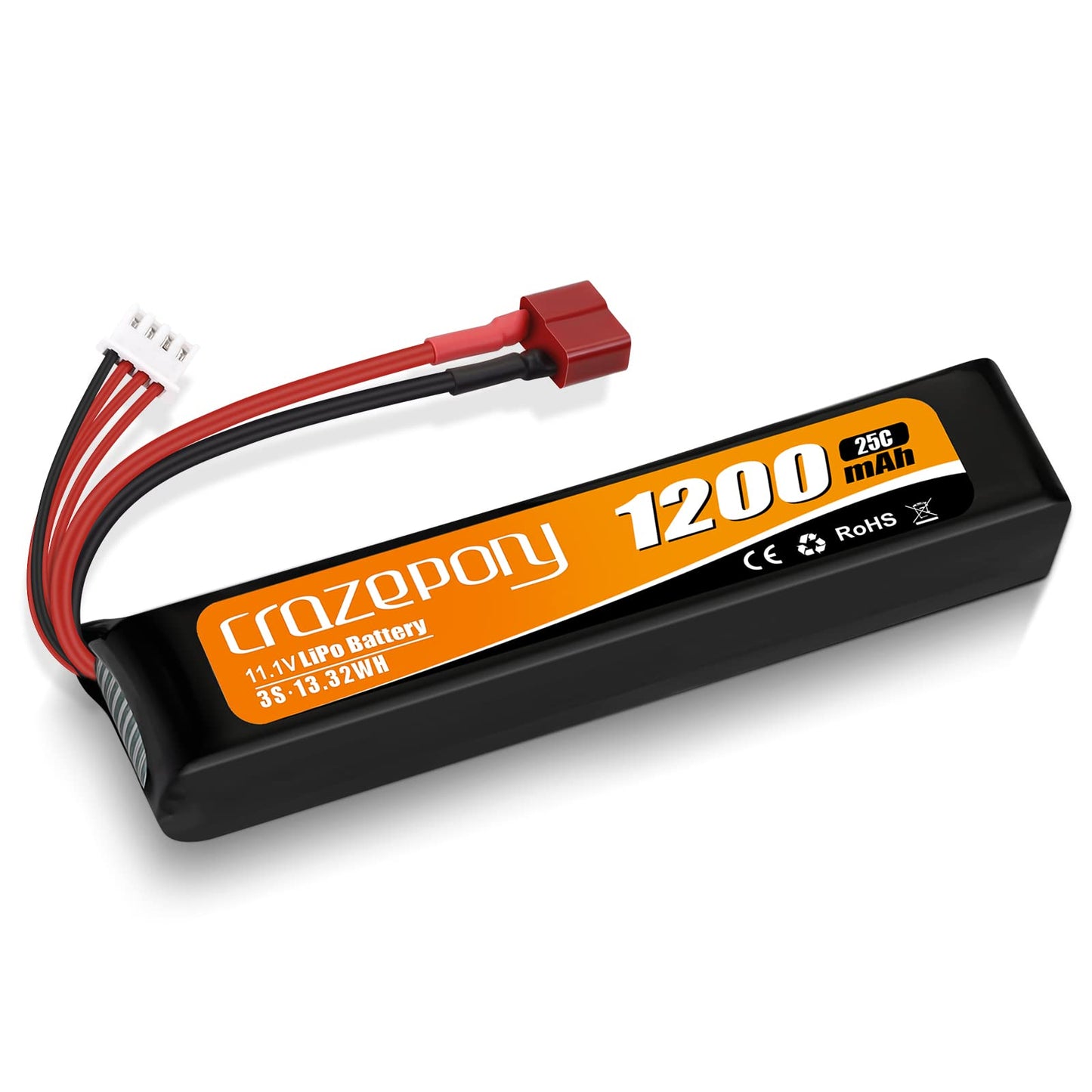Crazepony Airsoft Battery 11.1V 1200mAh Rechargeable 3S LiPo 25C Hobby Battery with T-Plug & JST XH Connector for Airsoft Model Rifle