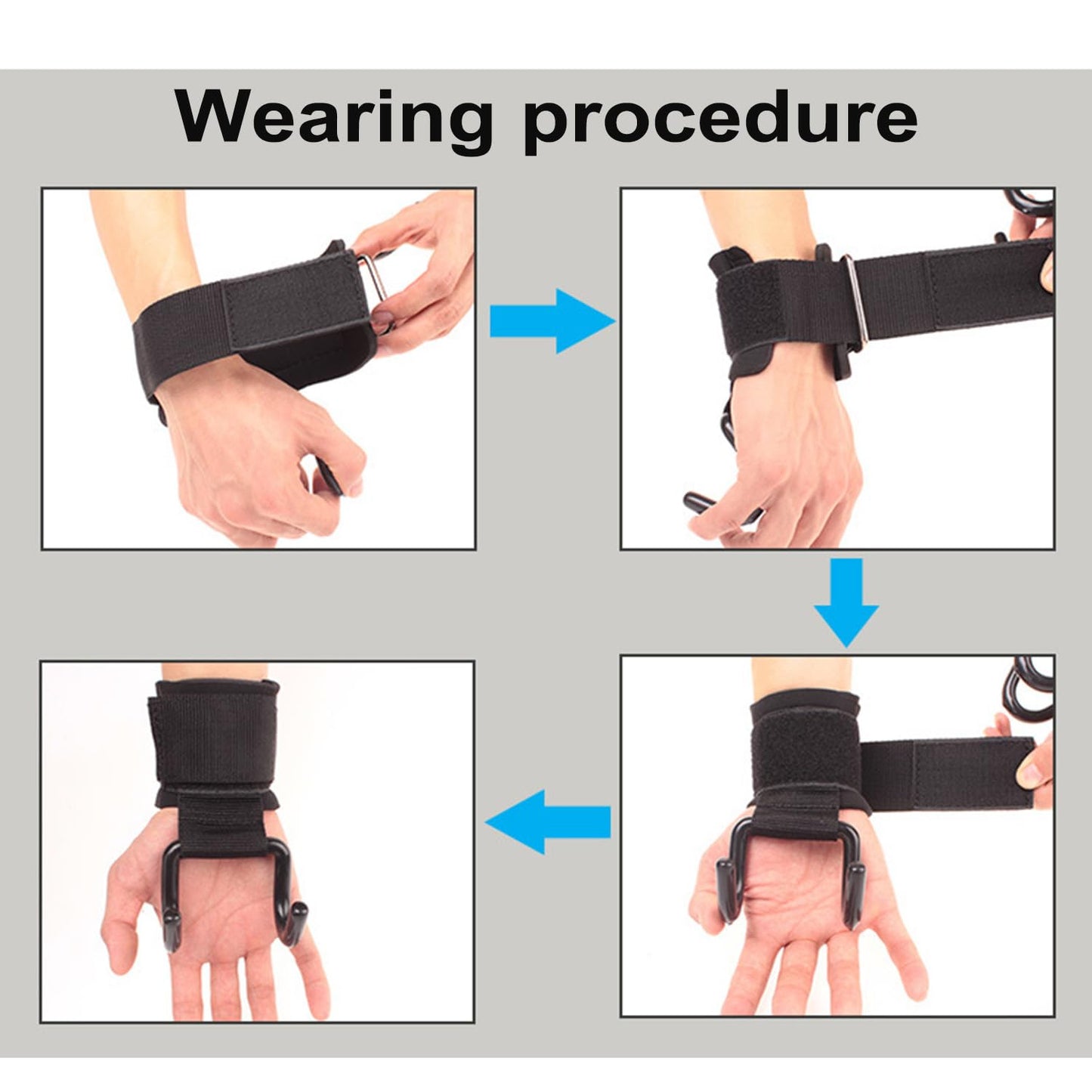 HIZEFSOO 2PCS Weight Lifting Rod Hooks, Heavy Duty Reinforced Metal Weightlifting Hooks with Wrist Straps for Men and Women Deadlift Straps Gloves for Gym Training Hand Grip Support Wrist Strap