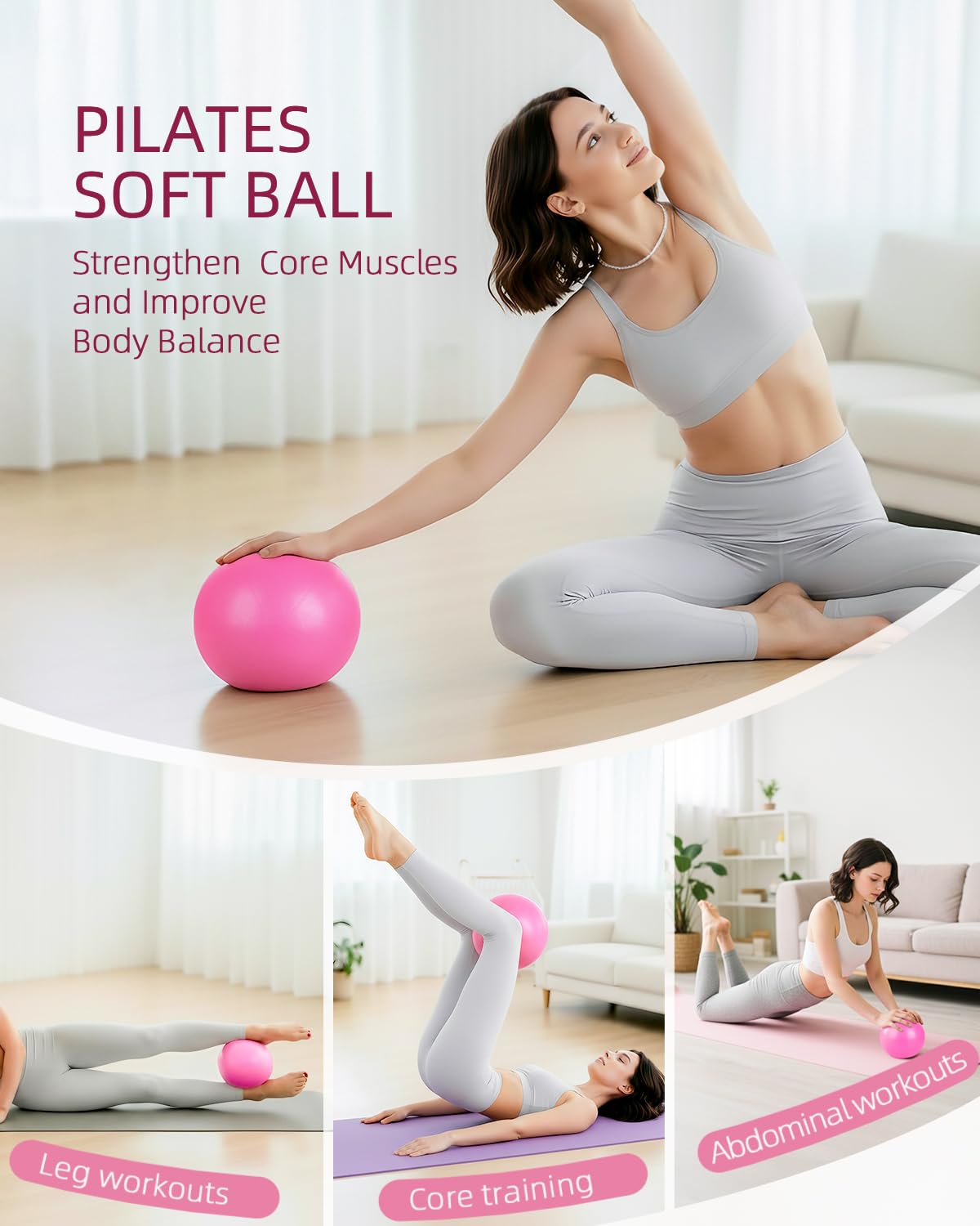 Abahub Pilates Ring Set, Home Workout Pilates Equipment, 14”Magic Circle, Yoga Ball, Resistance Bands, Sliding Disks, Socks, Workout Guide & Bag, Pilates Starter Kit for Strength, Pink Set