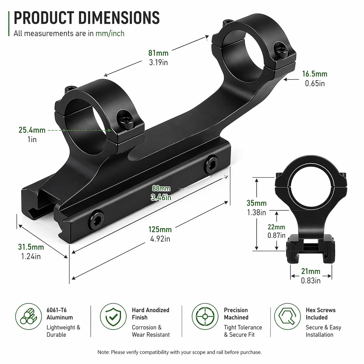 Gotical 1" Cantilever Dual Ring Scope Rings 20mm Picatinny 1 Inch Rail Scope Mount for Rifle Scope (Black - 1" Cantilever Dual Ring) Durable (1" Cantilever Dual Ring Scope Rings.)