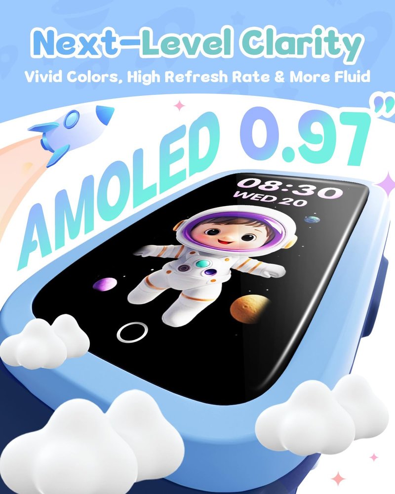 TICTIKY Kids Fitness Tracker Watch with Amoled Screen, Activity Tracker No Phone Needed, Heart Rate and Sleep Monitor, 3ATM Waterproof, Pedometer, Alarm Clock, Games, Step Counter Watch for Girls 5-10