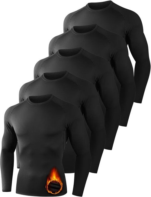 Dalavch 5 Pack Thermal Compression Shirts for Men Long Sleeve Running Gear Undershirt Base Layer for Winter Cold Weather 5 Black X-Large
