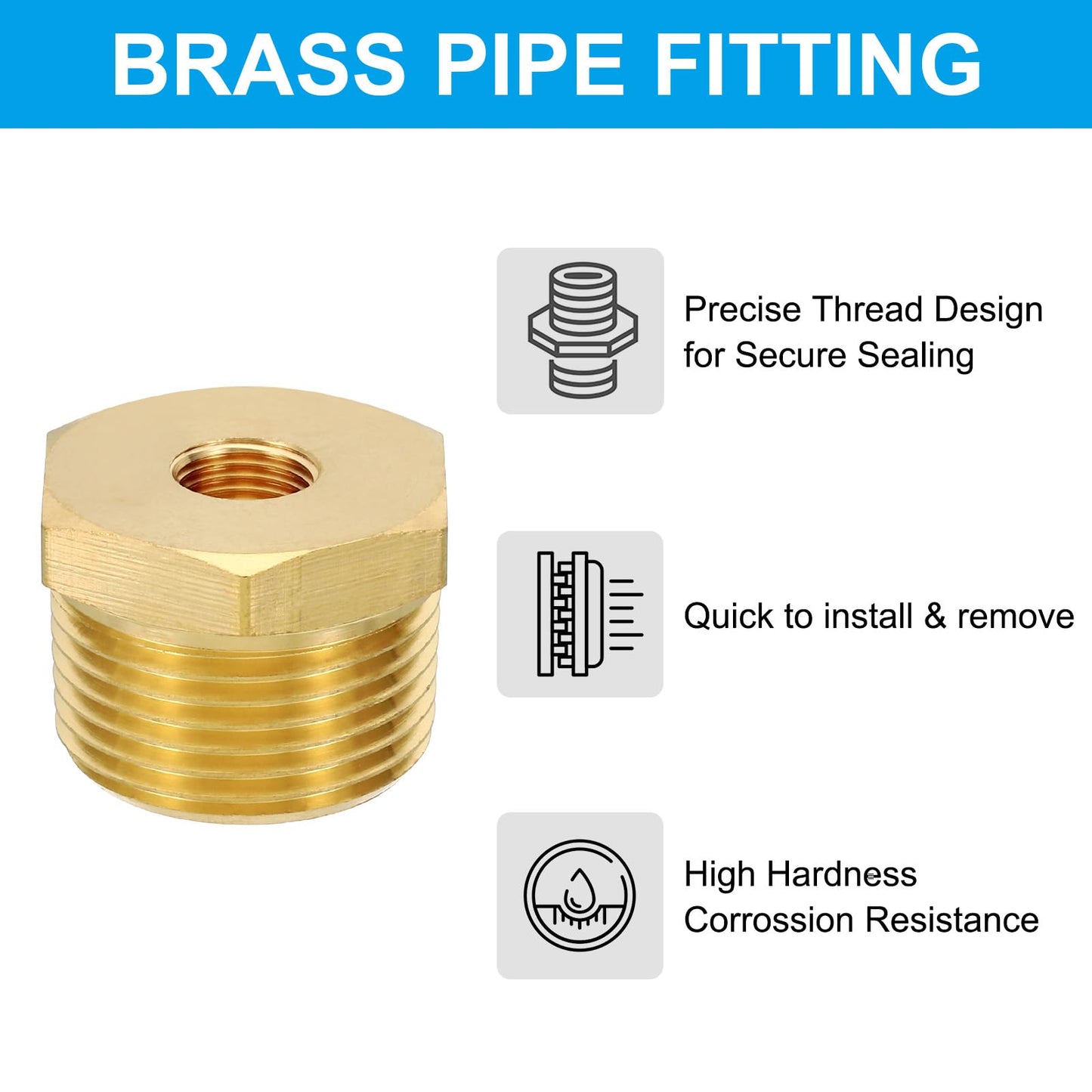 PATIKIL Brass Hex Bushing, 2Pcs 1/8" NPT Female x 3/4" NPT Male Thread Brass Pipe Fittings Reducer Tubing Adapter Connector Hose Reducing for Water, Air, Oil, Gas Line