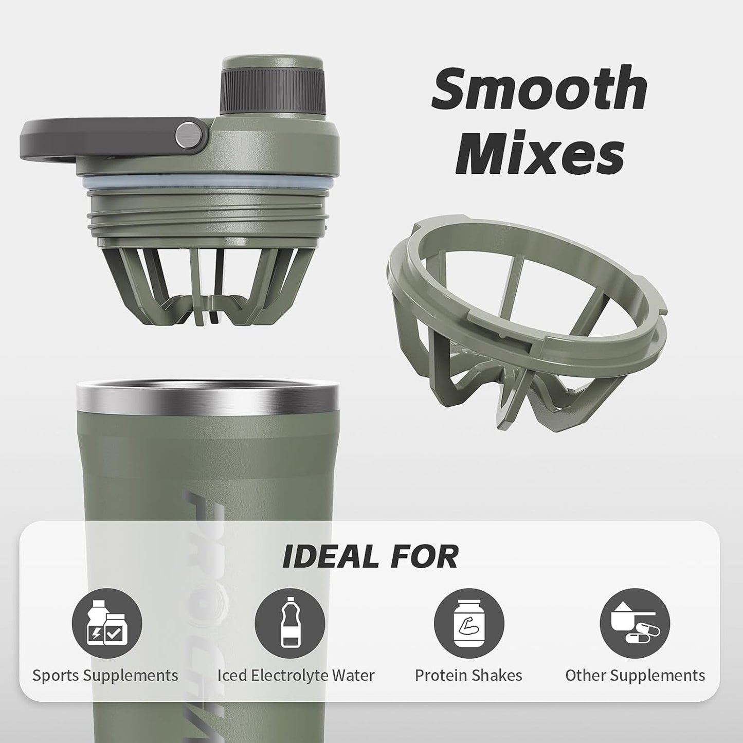 PROCHAIN Insulated Stainless Steel Shaker Bottle - Leak-Proof 24 oz Metal Cup for Protein Shakes | Ideal for Gym Sports
