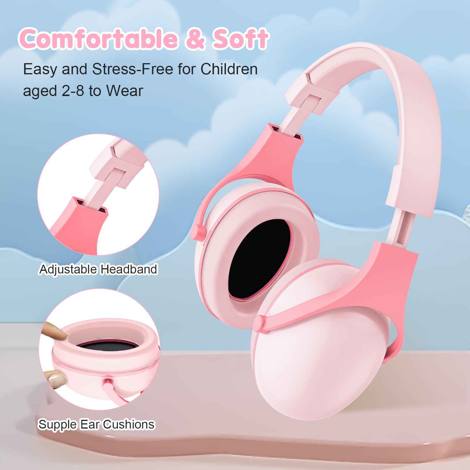 ProCase 2 Pack Noise Cancelling Headphones for Kids, Kids Ear Protection for Monster Jam Truck, Hearing Protection Noise Reduction Earmuffs for Sensory Autism Toddler Children -Pink & Skyblue