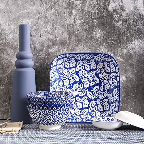 Selamica Vintage Blue Porcelain Square Dinner Plates Set of 6 – Elegant Chinese Style