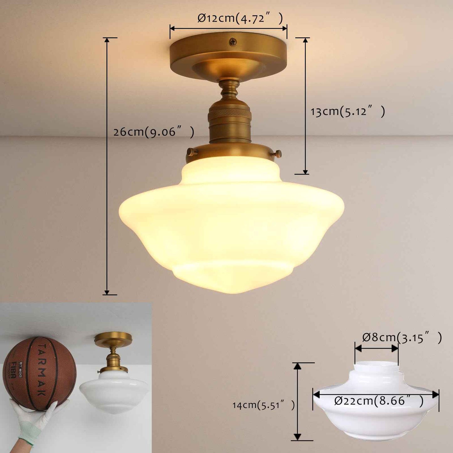 Pathson Vintage Flush Mounted Ceiling Lighting with Milk White Glass Shade, Mid-Century Style Ceiling Light Fixture for Hallway Foyer Loft Living Room Bedroom