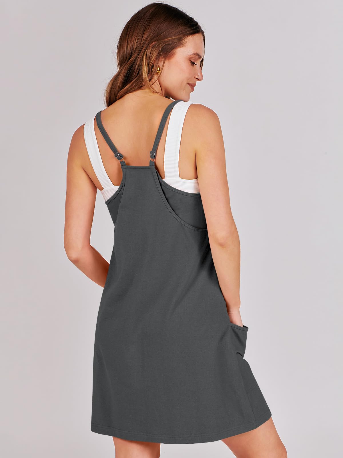 ANRABESS Women Athletic Dress Summer Tennis Workout Active Sports Mini Romper Dress Built in Shorts Travel Vacation Clothes Gray Small