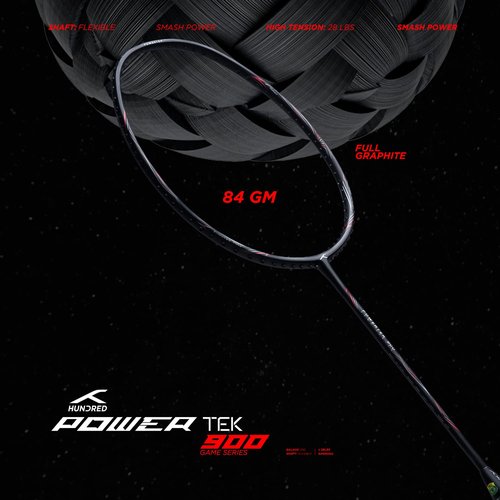 Hundred POWERTEK 900 Badminton Racquet with Cover (Black/RED, Grip Size: 3 1/4 inches) | Strung | Material: Full Graphite | for Intermediate Player | 84 Grams | Maximum String Tension: 26lbs